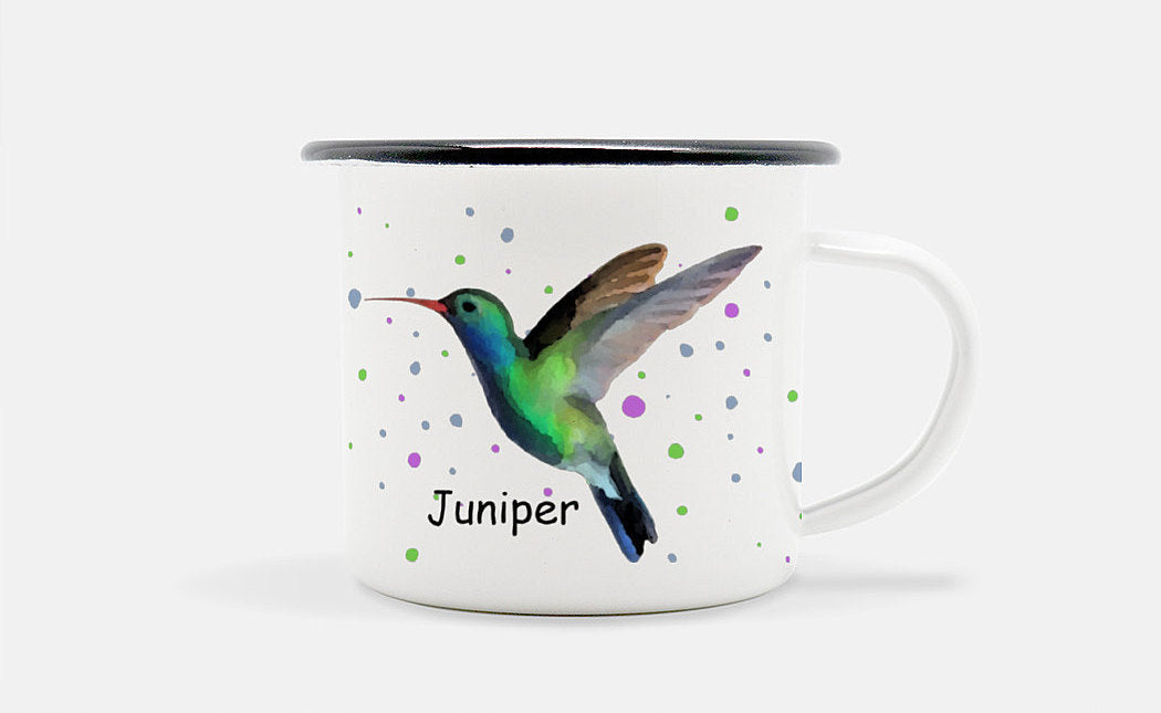 Personalized Watercolor Hummingbird Enameled Camp Mug