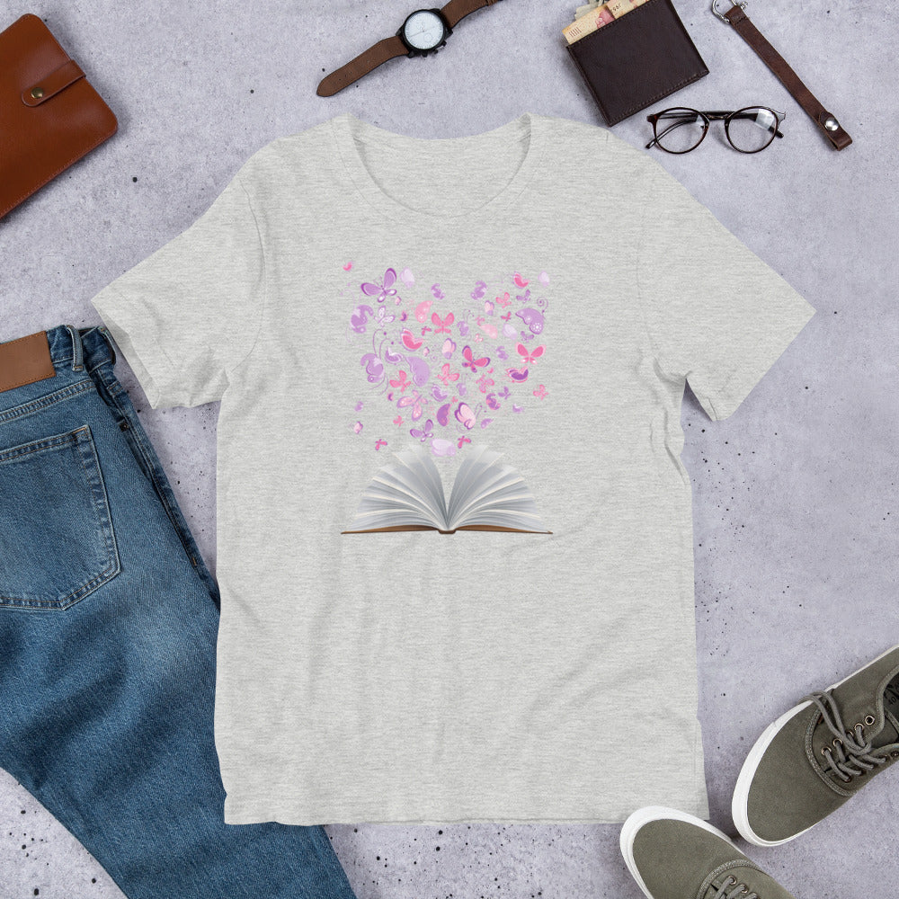 Open Book with Butterfly Heart T-Shirt