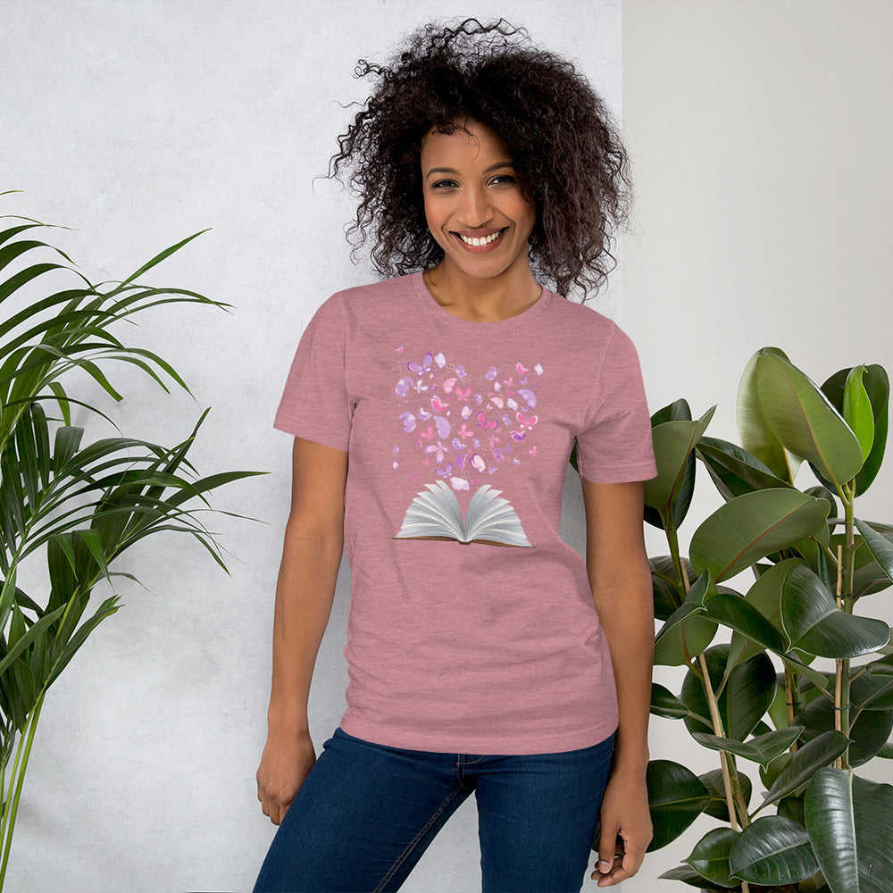 Open Book with Butterfly Heart T-Shirt
