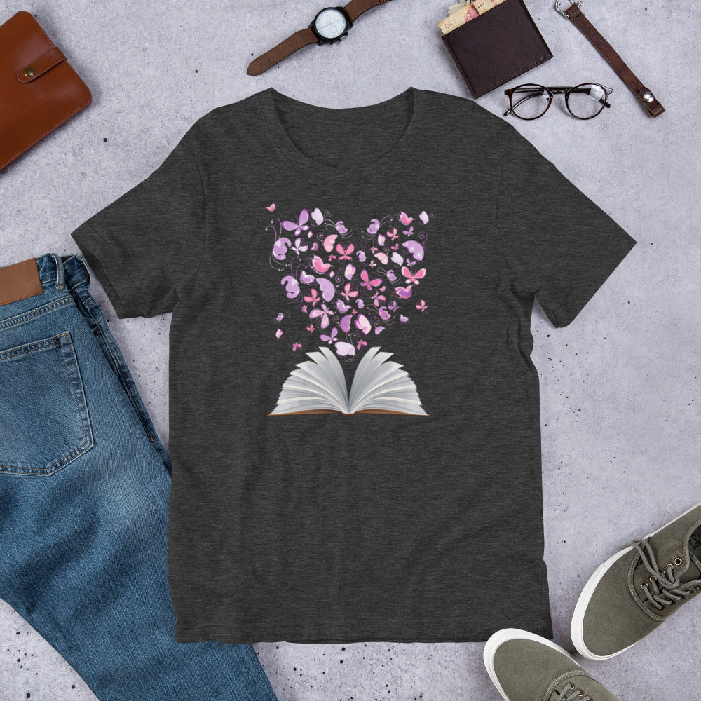 Open Book with Butterfly Heart T-Shirt
