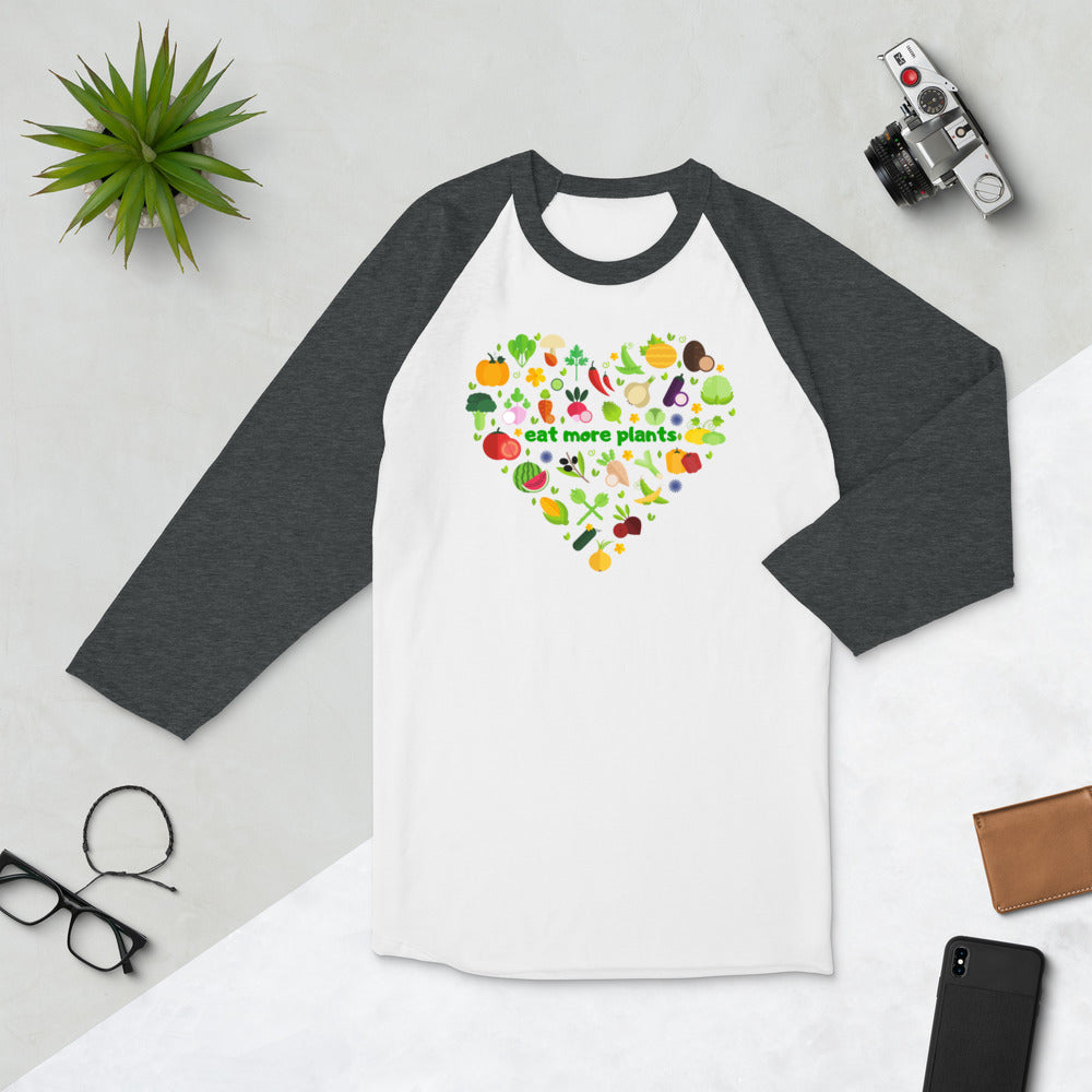 "eat more plants" 3/4 sleeve raglan shirt