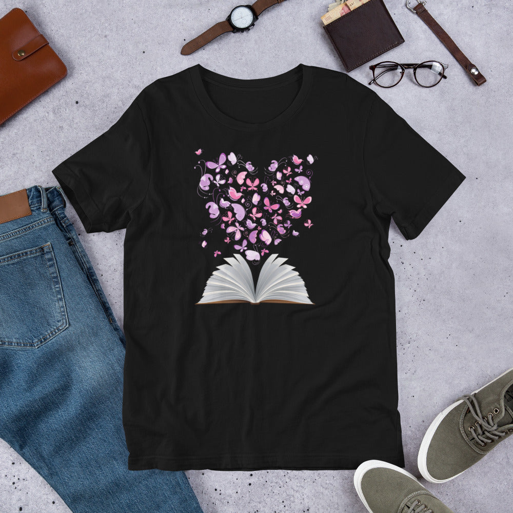 Open Book with Butterfly Heart T-Shirt
