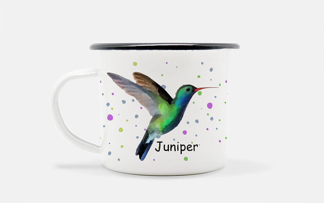 Personalized Watercolor Hummingbird Enameled Camp Mug