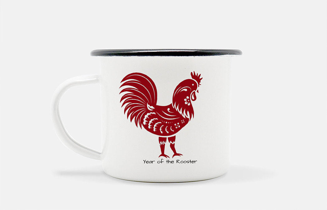 Personalized Year of the Rooster Chinese Zodiac Enameled Mug