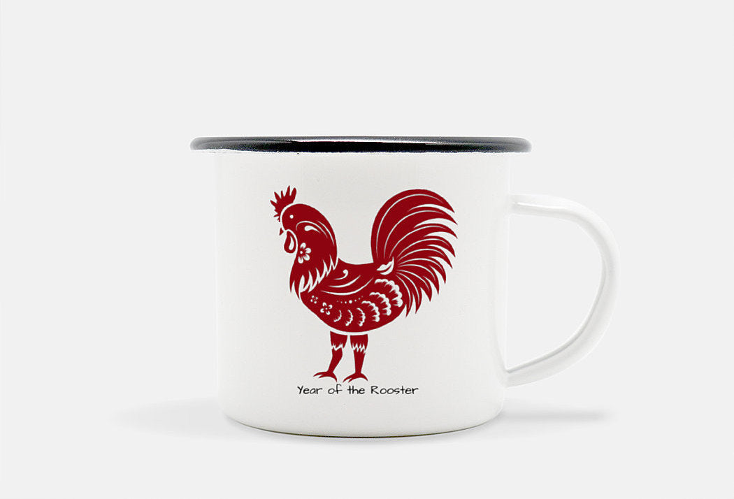 Personalized Year of the Rooster Chinese Zodiac Enameled Mug