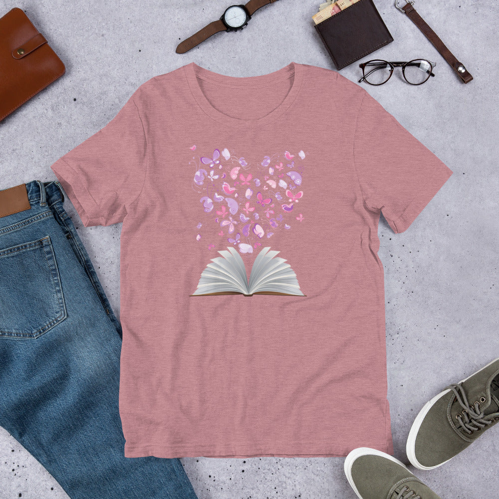 Open Book with Butterfly Heart T-Shirt