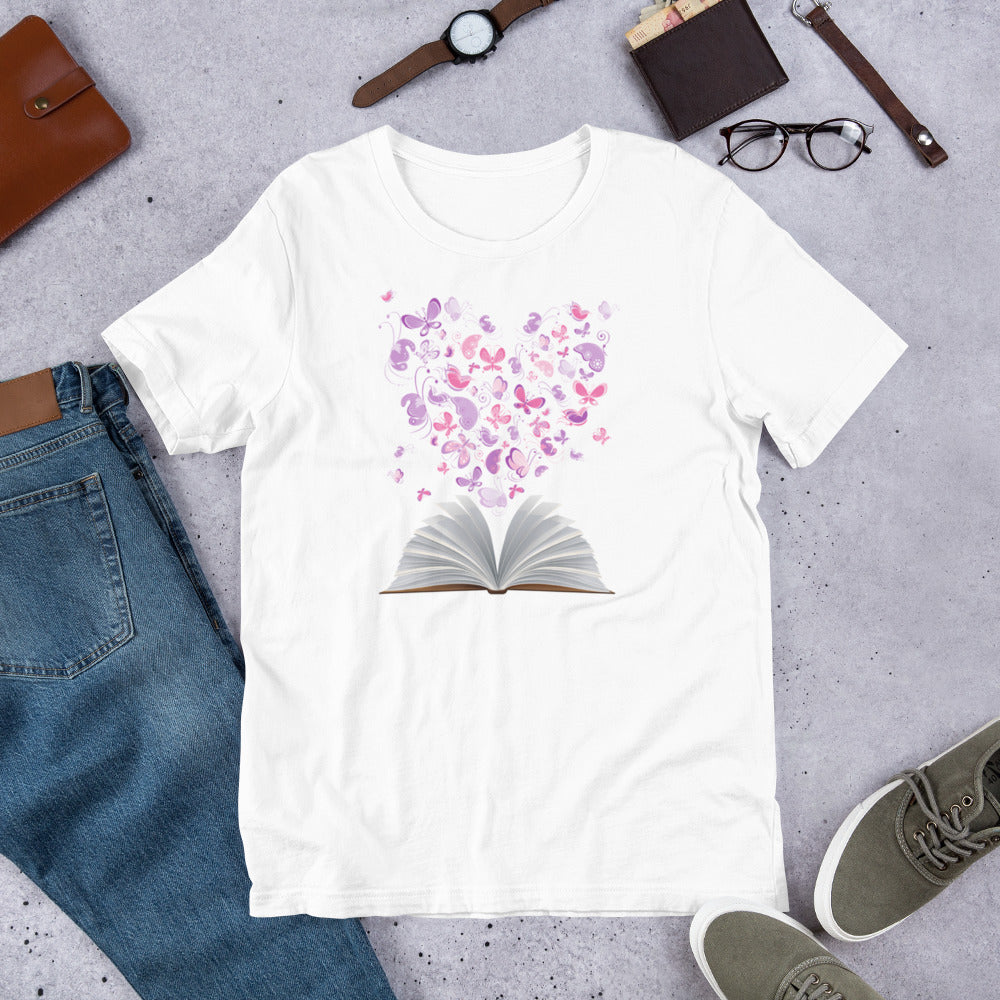 Open Book with Butterfly Heart T-Shirt