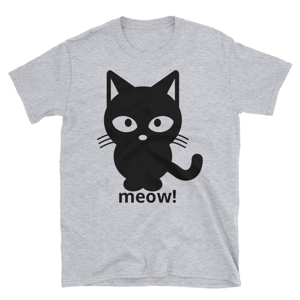 Black Cat Meow Unisex T-Shirt in 100% Ringspun Cotton