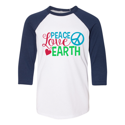 Peace Love Earth Youth Baseball Tee